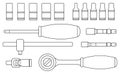 Realistic vector ratchet and socket set. Line art