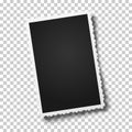 Realistic vector retro photo frame with figured edges placed vertically slightly tilted on transparent background. Template photo Royalty Free Stock Photo