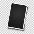 Realistic vector retro photo frame with figured edges slightly tilted to the right placed vertically on transparent background. Royalty Free Stock Photo