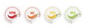 Realistic Vector Round Stickers with Spicy Chili Pepper Levels. Red, Orange, Yellow, Green Jalapeno Pepper Strength