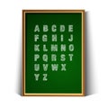 Realistic vector school green charcoal board for writing with hand drawn alphabet. Isolated on white background Royalty Free Stock Photo
