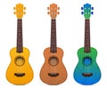 Realistic vector set of different color Ukuleles, isolated on white background Royalty Free Stock Photo