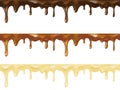 Realistic vector set of melted dark, white and milk sweet chocolate dripping seamless. Vector design for desserts or Royalty Free Stock Photo