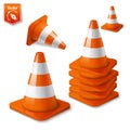 Realistic vector - set of orange road cones with