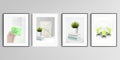 Realistic vector set of picture frames in A4 format isolated on gray background. Home office concept, study or freelance Royalty Free Stock Photo