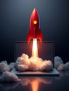 A realistic vector showing a rocket launching from a laptop, symbolizing innovation, entrepreneurship, and growth Royalty Free Stock Photo