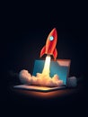 A realistic vector showing a rocket launching from a laptop, symbolizing innovation, entrepreneurship, and growth Royalty Free Stock Photo