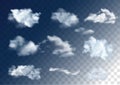 Realistic vector sky elements. Set of clouds on transparent back