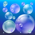 Realistic vector soap multicolored different beautiful bubbles Royalty Free Stock Photo