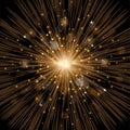 Realistic vector sparkling magic lights glowing shining on black background. Starburst with sparkles. Sun, burst, star Royalty Free Stock Photo