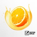 3D Realistic vector splash of juice orange slice. Editable handmade mesh Royalty Free Stock Photo