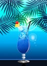 Realistic vector summer poster with Blue Hawaii cocktail.