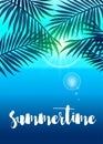 Realistic vector summer poster with palm leaf. Royalty Free Stock Photo