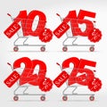 Realistic Vector Supermarket Cart with 3D Sale Percentage Numbers