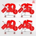 Realistic Vector Supermarket Cart with 3D Sale Percentage Numbers