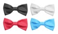 Realistic vector tie bow. Black, white, blue and red gift bow set. Royalty Free Stock Photo