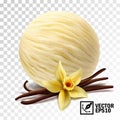 3d Realistic vector vanilla ice cream scoops vanilla flower and sticks