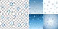 Realistic vector water droplets on a transparent background. Examples on different blue backgrounds Royalty Free Stock Photo