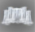 Realistic vector waterfall with clear water. Natural element for design landscape images.Isolated on transparent