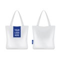 Realistic vector white empty textile bag. Cloth bag design template for branding, logo, mockup