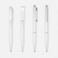 Realistic vector white pen icon set. Corporate identity and branding stationery. Closeup isolated on transparent Royalty Free Stock Photo