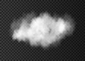 Realistic vector white smoke cloud isolated on transparent ba