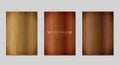 Realistic vector wood textures set. Wooden background frame set. Brown wood surface with stripes. Mock-up with oak and pine Royalty Free Stock Photo