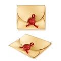 Realistic vintage envelope with red wax seal Royalty Free Stock Photo