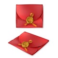 Realistic vintage red envelope with golden wax seal Royalty Free Stock Photo