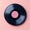 Realistic vinyl record mockup inside a sleeve within a retro-styled setting. Royalty Free Stock Photo