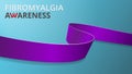 Realistic violet ribbon. Awareness fibromyalgia month poster. Vector illustration. World fibromyalgia day solidarity