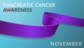 Realistic violet ribbon. Awareness pancreatic cancer month poster. Vector illustration. World pancreatic cancer day Royalty Free Stock Photo