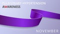 Realistic violet ribbon. Awareness pulmonary hypertension month poster. Vector illustration. World pulmonary Royalty Free Stock Photo