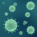 Realistic Virus under microscop on green backgorund. Bacteria virus, microorganism cells. 3D vector illustration