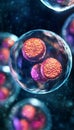 Realistic visualization of stem cell division mitosis, biotechnology, and cloning process Royalty Free Stock Photo