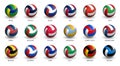 Realistic volleyball balls in colors of national flags of countries participating in competition. Volleyball tournaments, rating.