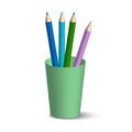 Realistic volumetric pencils glass. Vector cartoon illustration.