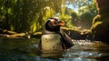 Realistic Vray Tracing Rendering Of Harpia Harpyja Penguin In Brazilian Zoo