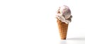 Realistic waffle icecream cone with sorbet on white background. Frozen dessert for kids and adults. Generative AI