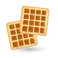 Realistic waffle icon, isolated on white background. Waffles 3d style. Breakfast, baking concept. Vector illustration.