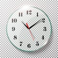 Realistic Wall Clocks Set Vector Illustration. Wall Office Clock With Black And Red Hands Isolated On Transparent Background. Real