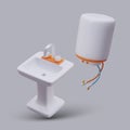 Realistic wash basin and boiler with orange elements