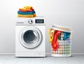 Vector 3d washing machine and laundry basket Royalty Free Stock Photo
