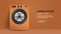 Realistic washing machine front view of orange washer domestic appliance concept horizontal