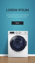 Realistic washing machine front view of steel washer domestic appliance concept vertical