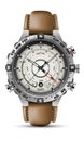 Realistic watch clock chronograph face silver brown leather strap on white design classic luxury