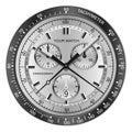 Realistic watch clock chronograph silver face dashboard black on white design classic luxury vector Royalty Free Stock Photo