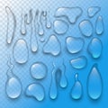 Realistic water drops liquid transparent raindrop splash vector illustration Royalty Free Stock Photo