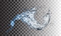 Realistic water splash spiral dynamic on grey gradient checkered background vector