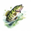 Realistic Watercolor Bass Clipart With Bold Graphic Illustrations